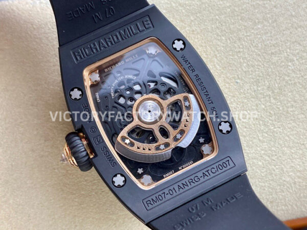 BBA Factory Richard Mille RM 07 31.4mm Diamond Black Ceramic Black Rubber Strap Skeletonized Red Dial