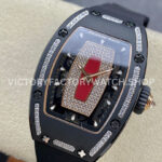 BBA Factory Richard Mille RM 07 31.4mm Diamond Black Ceramic Black Rubber Strap Skeletonized Red Dial