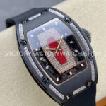 BBA Factory Richard Mille RM 07 31.4mm Diamond Black Ceramic Black Rubber Strap Skeletonized Red Dial