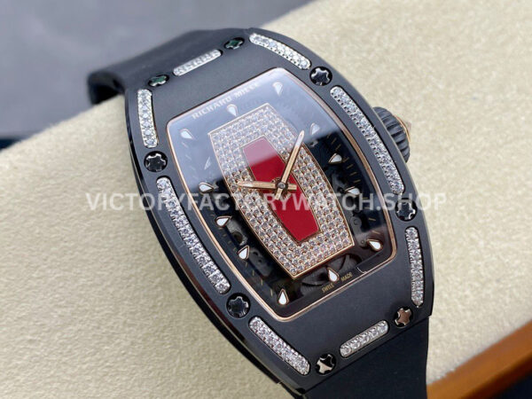 BBA Factory Richard Mille RM 07 31.4mm Diamond Black Ceramic Black Rubber Strap Skeletonized Red Dial