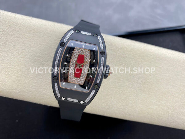 BBA Factory Richard Mille RM 07 31.4mm Diamond Black Ceramic Black Rubber Strap Skeletonized Red Dial