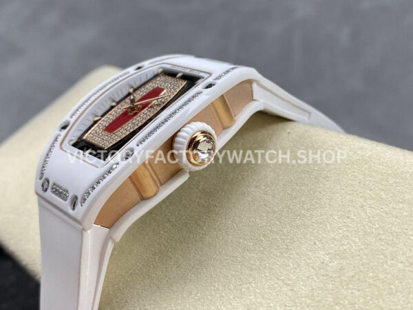 BBA Factory Richard Mille RM 07 31.4mm Diamond White Ceramic White Rubber Strap Skeletonized Red Dial (2) BBA Factory Richard Mille RM 07 31.4mm Diamond White Ceramic White Rubber Strap Skeletonized Red Dial