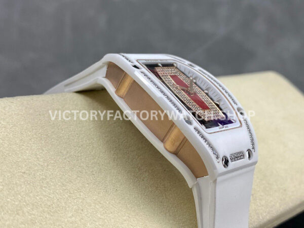 BBA Factory Richard Mille RM 07 31.4mm Diamond White Ceramic White Rubber Strap Skeletonized Red Dial (3) BBA Factory Richard Mille RM 07 31.4mm Diamond White Ceramic White Rubber Strap Skeletonized Red Dial