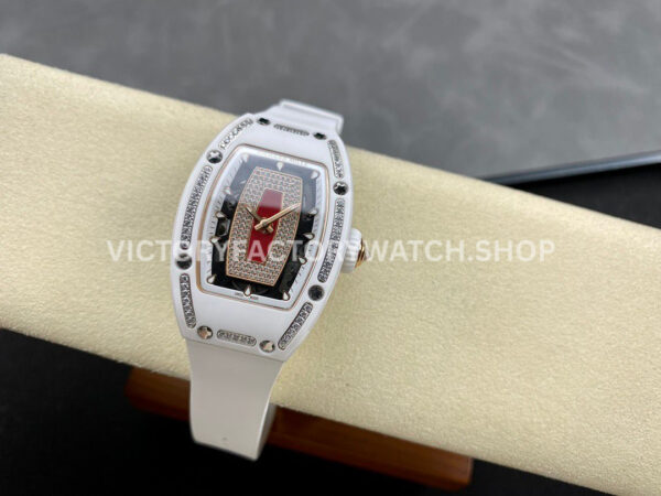 BBA Factory Richard Mille RM 07 31.4mm Diamond White Ceramic White Rubber Strap Skeletonized Red Dial (4) BBA Factory Richard Mille RM 07 31.4mm Diamond White Ceramic White Rubber Strap Skeletonized Red Dial