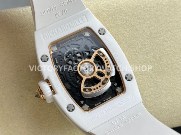 BBA Factory Richard Mille RM 07 31.4mm Diamond White Ceramic White Rubber Strap Skeletonized Red Dial (5) BBA Factory Richard Mille RM 07 31.4mm Diamond White Ceramic White Rubber Strap Skeletonized Red Dial