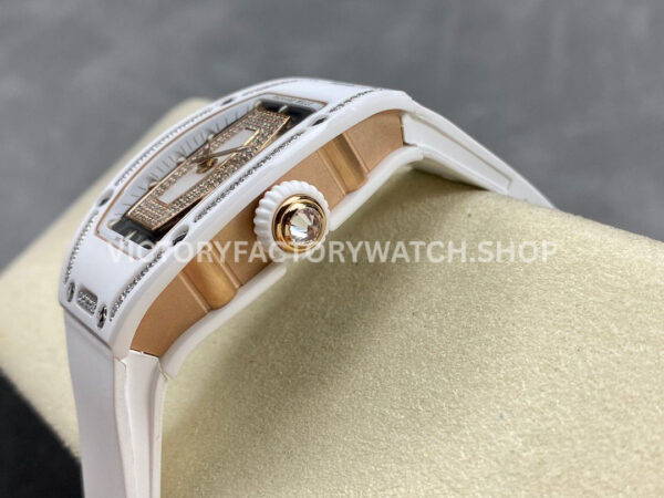BBA Factory Richard Mille RM 07 31.4mm Diamond White Ceramic White Rubber Strap Skeletonized White Dial