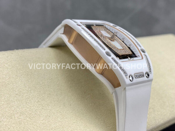 BBA Factory Richard Mille RM 07 31.4mm Diamond White Ceramic White Rubber Strap Skeletonized White Dial