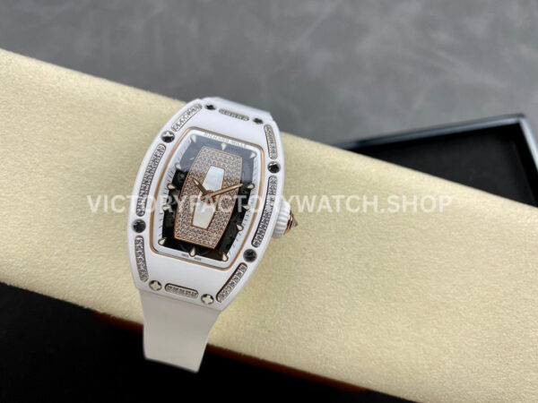 BBA Factory Richard Mille RM 07 31.4mm Diamond White Ceramic White Rubber Strap Skeletonized White Dial