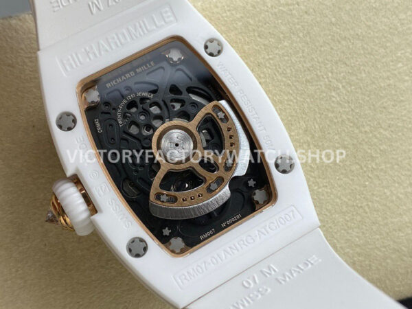 BBA Factory Richard Mille RM 07 31.4mm Diamond White Ceramic White Rubber Strap Skeletonized White Dial