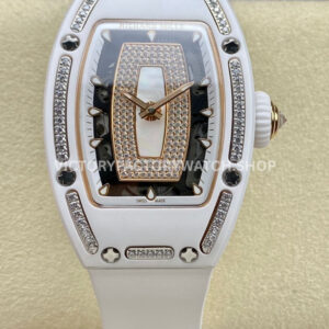 BBA Factory Richard Mille RM 07 diamond white ceramic white rubber strap white skeletonized dial