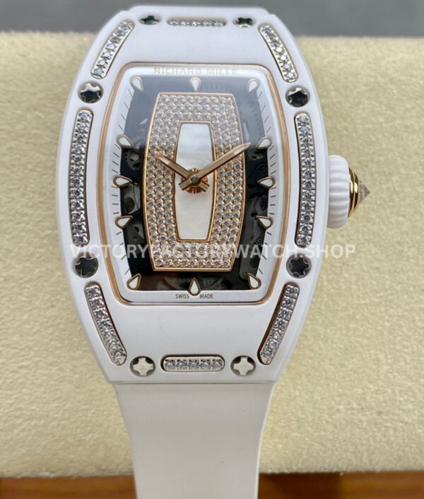 BBA Factory Richard Mille RM 07 diamond white ceramic white rubber strap white skeletonized dial