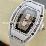 BBA Factory Richard Mille RM 07 31.4mm Diamond White Ceramic White Rubber Strap Skeletonized White Dial