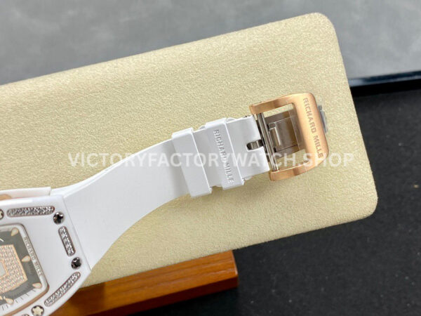 BBA Factory Richard Mille RM 07 31.4mm Diamond White Ceramic White Rubber Strap Skeletonized White Dial