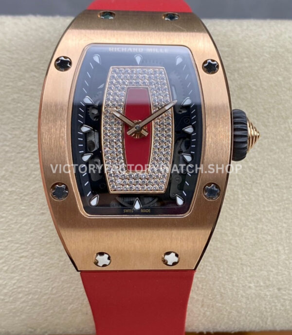 BBA Factory Richard Mille RM 07 31.4mm Rose Gold Red Rubber Strap Skeletonized Red Dial (1) BBA Factory Richard Mille RM 07 rose gold red rubber strap red skeletonized dial