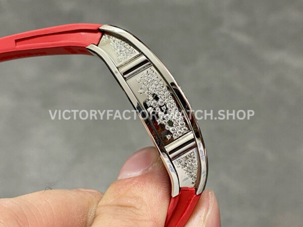 BBA Factory Richard Mille RM 07 31.4mm Diamond White Gold Red Rubber Strap Skeletonized Black Dial