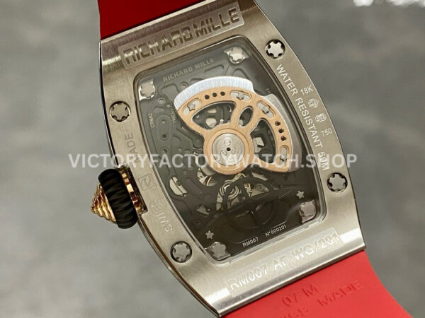 BBA Factory Richard Mille RM 07 31.4mm Diamond White Gold Red Rubber Strap Skeletonized Black Dial