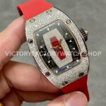 BBA Factory Richard Mille RM 07 31.4mm Diamond White Gold Red Rubber Strap Skeletonized Black Dial