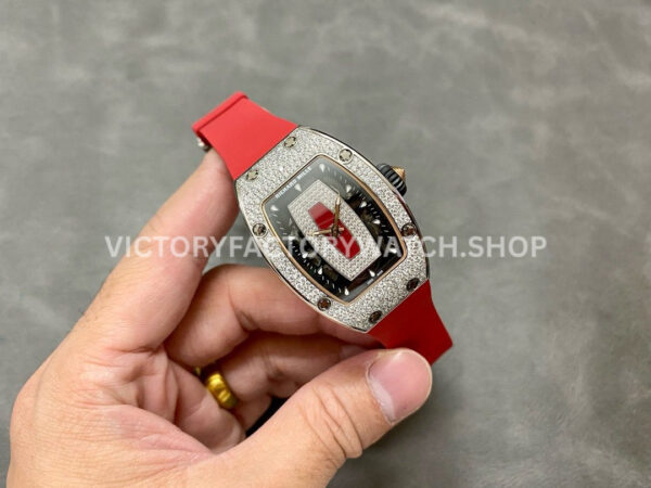 BBA Factory Richard Mille RM 07 31.4mm Diamond White Gold Red Rubber Strap Skeletonized Black Dial