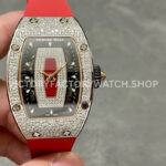 BBA Factory Richard Mille RM 07 diamond white gold black skeletonized dial red rubber strap