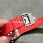 BBA Factory Richard Mille RM 07 31.4mm Diamond White Gold Red Rubber Strap Skeletonized Black Dial
