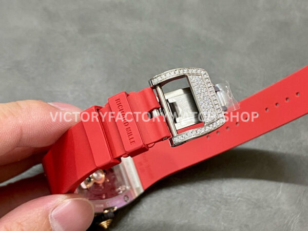 BBA Factory Richard Mille RM 07 31.4mm Diamond White Gold Red Rubber Strap Skeletonized Black Dial