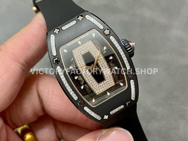 BBA Factory Richard Mille RM 07 31.4mm Diamond Black Ceramic Black Rubber Strap Skeletonized Black Dial