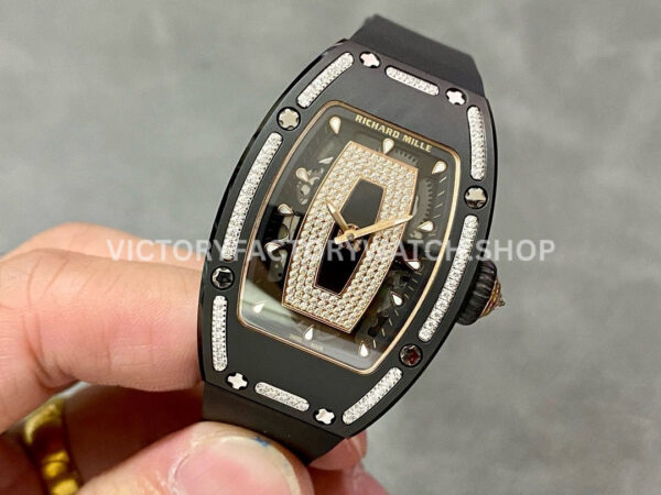BBA Factory Richard Mille RM 07 31.4mm Diamond Black Ceramic Black Rubber Strap Skeletonized Black Dial
