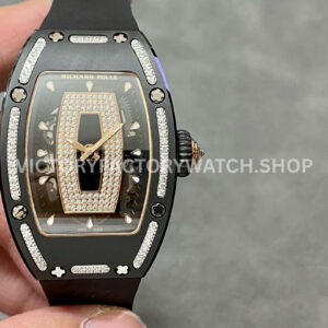 BBA Factory Richard Mille RM 07 diamond black ceramic black skeletonized dial black rubber strap