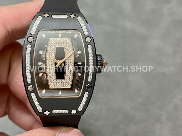 BBA Factory Richard Mille RM 07 diamond black ceramic black skeletonized dial black rubber strap