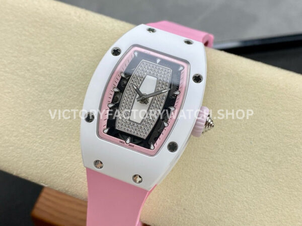 BBA Factory Richard Mille RM07 31.4mm Titanium&Carbon Fiber Pink Rubber Strap Skeletonized Pink Dia (3) BBA Factory Richard Mille RM 07 31.4mm Titanium White Ceramic Pink Rubber Strap Skeletonized Pink Dial