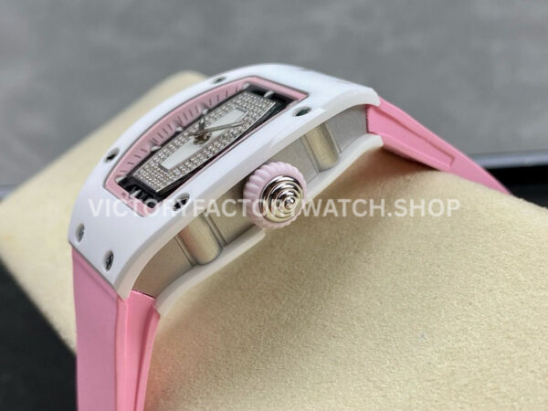 BBA Factory Richard Mille RM07 31.4mm Titanium&Carbon Fiber Pink Rubber Strap Skeletonized Pink Dia (5) BBA Factory Richard Mille RM 07 31.4mm Titanium White Ceramic Pink Rubber Strap Skeletonized Pink Dial
