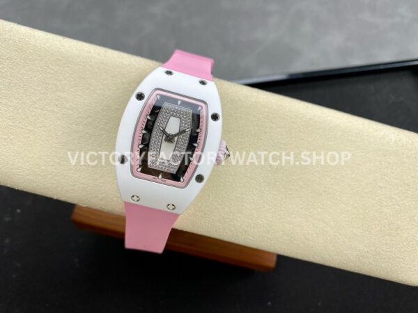 BBA Factory Richard Mille RM07 31.4mm Titanium&Carbon Fiber Pink Rubber Strap Skeletonized Pink Dia (6) BBA Factory Richard Mille RM 07 31.4mm Titanium White Ceramic Pink Rubber Strap Skeletonized Pink Dial