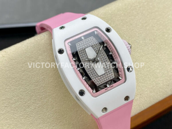 BBA Factory Richard Mille RM07 31.4mm Titanium&Carbon Fiber Pink Rubber Strap Skeletonized Pink Dia (8) BBA Factory Richard Mille RM 07 31.4mm Titanium White Ceramic Pink Rubber Strap Skeletonized Pink Dial