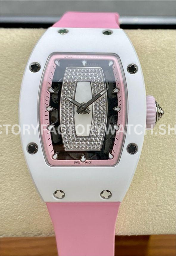 BBA Factory Richard Mille RM07 31.4mm Titanium&Carbon Fiber Pink Rubber Strap Skeletonized Pink Dia BBA Factory Richard Mille RM 07 pink skeletonized dial pink rubber strap white ceramic