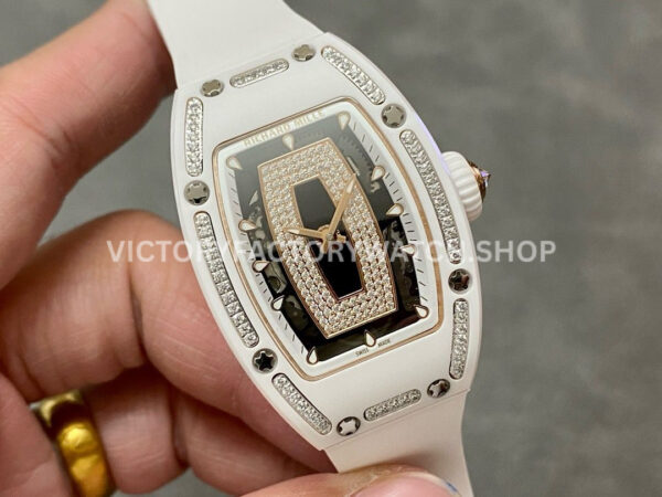 BBA Factory Richard Mille RM07 31.4mm Titanium&Carbon Fiber White Rubber Strap Skeletonized Blac (5) BBA Factory Richard Mille RM 07 31.4mm Diamond White Ceramic White Rubber Strap Skeletonized Black Dial