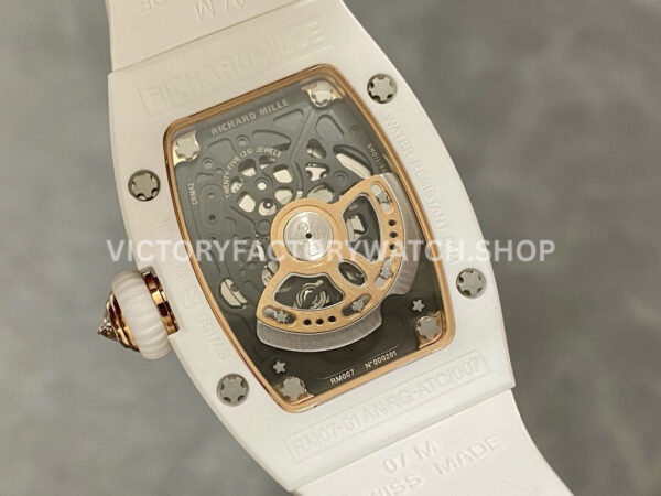 BBA Factory Richard Mille RM07 31.4mm Titanium&Carbon Fiber White Rubber Strap Skeletonized Blac (6) BBA Factory Richard Mille RM 07 31.4mm Diamond White Ceramic White Rubber Strap Skeletonized Black Dial