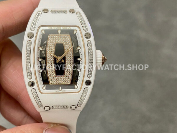 BBA Factory Richard Mille RM07 31.4mm Titanium&Carbon Fiber White Rubber Strap Skeletonized Blac BBA Factory Richard Mille RM 07 diamond white ceramic black skeletonized dial white rubber strap