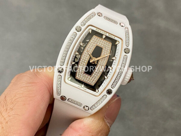 BBA Factory Richard Mille RM07 31.4mm Titanium&Carbon Fiber White Rubber Strap Skeletonized Blac (9) BBA Factory Richard Mille RM 07 31.4mm Diamond White Ceramic White Rubber Strap Skeletonized Black Dial
