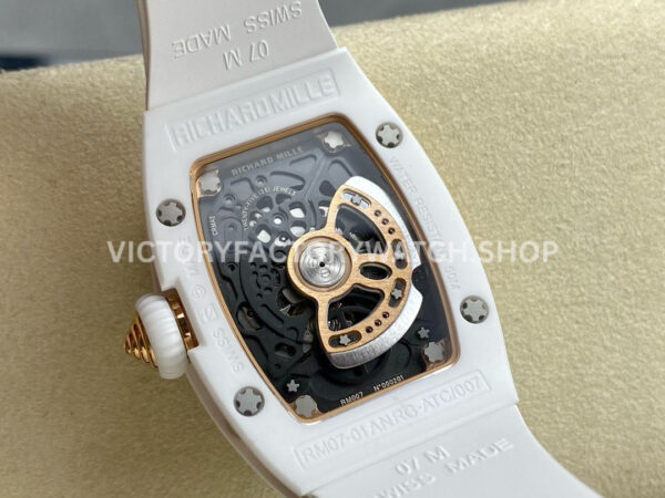 BBA Factory Richard Mille RM07 31.4mm Titanium&Carbon Fiber White Rubber Strap Skeletonized Black (3) BBA Factory Richard Mille RM 07 31.4mm Titanium White Ceramic White Rubber Strap Skeletonized Black Dial