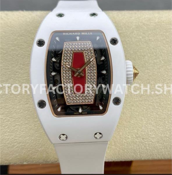 BBA Factory Richard Mille RM07 31.4mm Titanium&Carbon Fiber White Rubber Strap Skeletonized Black (4) BBA Factory Richard Mille RM 07 white ceramic black skeletonized dial white rubber strap