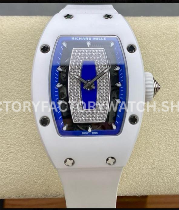 BBA Factory Richard Mille RM07 31.4mm Titanium&Carbon Fiber White Rubber Strap Skeletonized Blue D (3) BBA Factory Richard Mille RM 07 white ceramic blue skeletonized dial white rubber strap