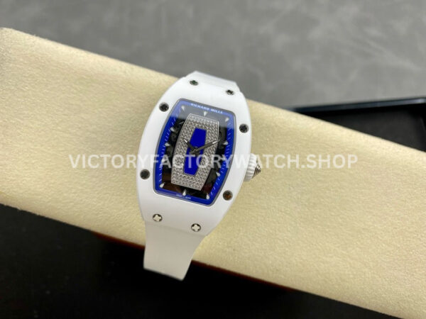 BBA Factory Richard Mille RM07 31.4mm Titanium&Carbon Fiber White Rubber Strap Skeletonized Blue D (6) BBA Factory Richard Mille RM 07 31.4mm Titanium White Ceramic White Rubber Strap Skeletonized Blue Dial