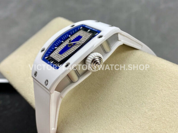 BBA Factory Richard Mille RM07 31.4mm Titanium&Carbon Fiber White Rubber Strap Skeletonized Blue D (9) BBA Factory Richard Mille RM 07 31.4mm Titanium White Ceramic White Rubber Strap Skeletonized Blue Dial