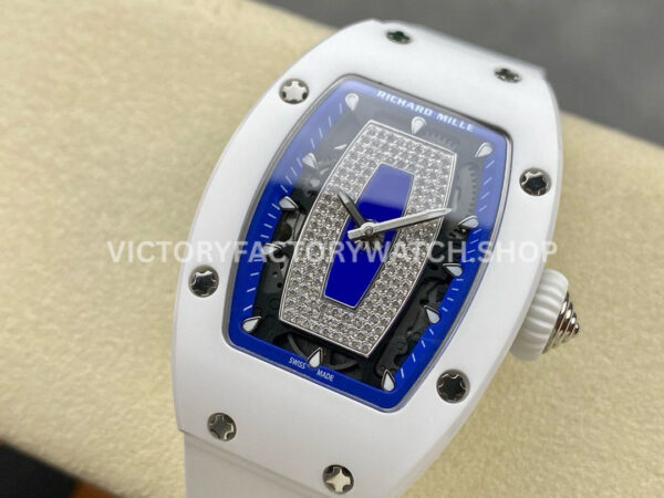 BBA Factory Richard Mille RM07 31.4mm Titanium&Carbon Fiber White Rubber Strap Skeletonized Blue Dia (1) BBA Factory Richard Mille RM 07 31.4mm Titanium White Ceramic White Rubber Strap Skeletonized Blue Dial