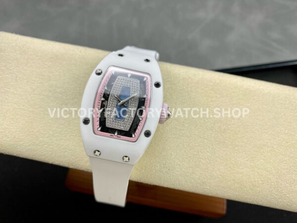 BBA Factory Richard Mille RM07 31.4mm Titanium&Carbon Fiber White Rubber Strap Skeletonized Pink D (5) BBA Factory Richard Mille RM 07 31.4mm Titanium White Ceramic White Rubber Strap Skeletonized Pink Dial
