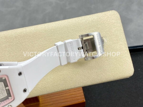 BBA Factory Richard Mille RM07 31.4mm Titanium&Carbon Fiber White Rubber Strap Skeletonized Pink D (8) BBA Factory Richard Mille RM 07 31.4mm Titanium White Ceramic White Rubber Strap Skeletonized Pink Dial
