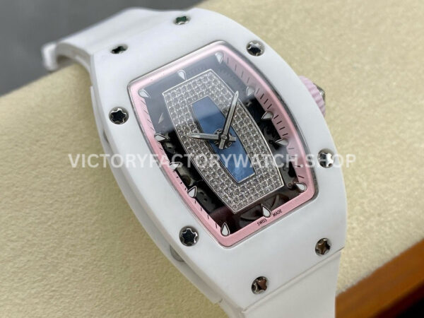 BBA Factory Richard Mille RM07 31.4mm Titanium&Carbon Fiber White Rubber Strap Skeletonized Pink Dia (1) BBA Factory Richard Mille RM 07 31.4mm Titanium White Ceramic White Rubber Strap Skeletonized Pink Dial