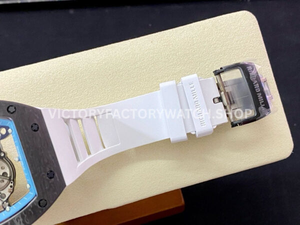 BBR Factory Richard Mille RM 055 43mm Black Carbon Fiber White Rubber Strap Light Blue Skeletonized Dial