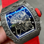 BBR Factory Richard Mille 42mm RM35-01 Black Carbon Fiber Red Canvas Strap Black Skeletonized (7) BBR Factory Richard Mille RM 35-01 42mm Black Carbon Fiber Red Canvas Strap Black Skeletonized
