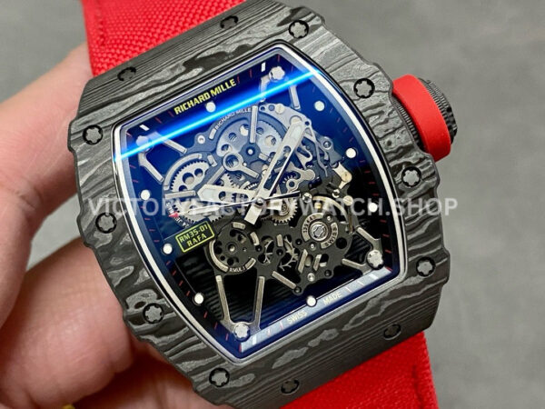 BBR Factory Richard Mille 42mm RM35-01 Black Carbon Fiber Red Canvas Strap Black Skeletonized (7) BBR Factory Richard Mille RM 35-01 42mm Black Carbon Fiber Red Canvas Strap Black Skeletonized